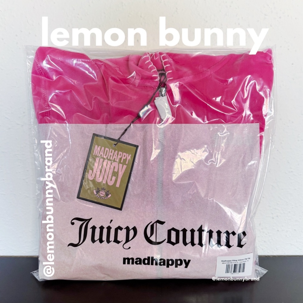 Madhappy x Juicy Couture Bling Velour Zip Up Hot Pink Size Small S New NWT